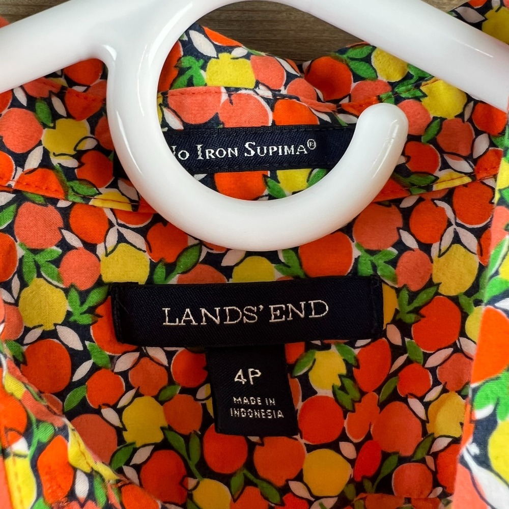 Lands End Womens Shirt 3/4 Sleeve Button Up Fruit Citrus No iron Supima Size 4P - Picture 7 of 8